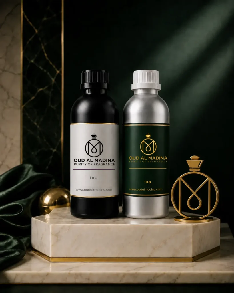 Luxury fragrance oils category image with premium oud al madina bottle styling